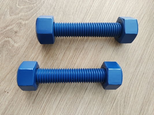 주문 PTFE Coated A193 B7 Stud Bolt with 2 Heavy Hex Nuts 1/4